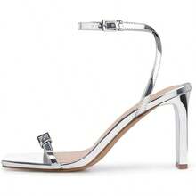Strappy Women High Heels: 3.4 Inch Sexy Wide Heel Sandals, Square Open Toe Heeled, Comfortable Prom Party Wedding Shoes - 8 + Silver - View 5