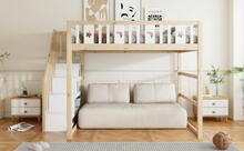 Kids Bed Frame 140x200 With Ladder, High Bed Frame Of Solid Wood With Mattress And Star/Moon - Natural and White - 查看 11