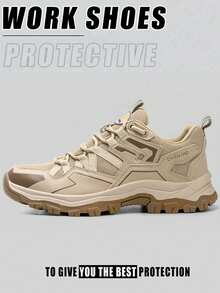 Men's Steel Toe Work Shoes, Anti-Smash And Anti-Puncture, Industrial Style Safety Work Shoes, Suitable For All Seasons, Applicable For Outdoor Construction, Gardening And Construction Site Foot Protection - 卡其色 - 查看 1