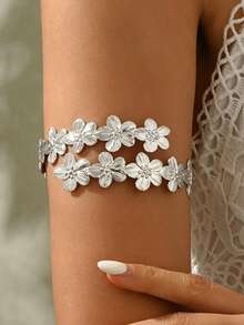 1pc Elegant Creative Versatile Niche Design Delicate Flower Arm Cuff Suitable For Women's Daily Wear - Silver - View 6