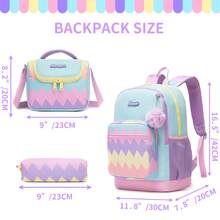 Set de 3 piezas de mochila para niñas, mochila escolar con estampado lindo de estrellas & lunares con bolso cruzado y estuche para lápices, mochila escolar ligera para niñas, vuelta al colegio - Conjunto de mochilas escolares para niñas - Ver 12