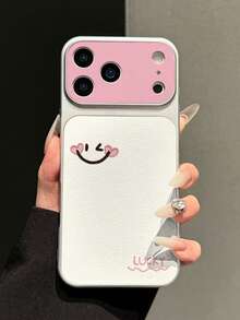 1pc Blush Pink Heart Smile LUCKY English Lychee Texture Phone Case Electroplated Matte Silver Edge Full Coverage 2mm Shockproof Creative Precision Cut-Out Raised Large Window Instant 17 Lens Soft Shell Daily Suitable For IPhone17/17Pro/17PROMAX/16/16Pro/16PLUS/16PROMAX/15/11/12/13/14/15Pro/14Pro/13Pro/15PROMAX/14PROMAX/13PROMAX - Multicolor - View 2