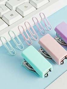 1pc Portable Mini Stapler, Macaron Color Series Binding Machine, Metal Stapler With Staples, Stationery Paper Binding Machine Set, First Day Of School - Multicolor - View 4