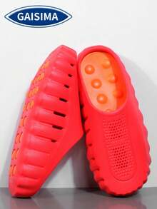 GAISIMA Herren-Slip-On-Sandalen mit perforiertem Obermaterial, gezackter dicker Sohle, funktionalem Stil, Cut Out Clogs, Sommer-Outdoor-Freizeitpantoffeln, rutschfeste Badezimmer-Slides - Rot - Übersicht 2