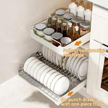 Gaveta Organizadora Branco Leitoso 30x43cm, Suporte Extraível para Panelas e Temperos, Design Moderno e Antiderrapante para Cozinhas e Banheiros. - Visão 5