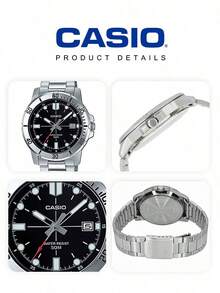 Jam Tangan Pria Casio Quartz Stainless Steel, Dial Hitam, Tahan Air 50m, Jam Tangan Kasual dengan Tampilan Tanggal MTP-VD01D-1E - Hitam - View 5