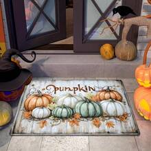 1pc Contrast Color Pumpkin Maple Leaf Wood Grain Rectangular Rug, American Country Style, Halloween, Doormat, Small Rug, Welcome Mat, Outdoor Doormat, Kitchen Rug, Front Door Mat, Garden Rug - Multicolor - View 2
