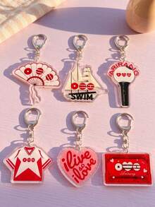 1Pc/6Pcs BangTang Pop Theme Fan Support Pattern Keychain, Cute Asymmetrical Shape Metal Butterfly Buckle Functional Pendant Decoration, Suitable For Fan Meetings, Concert Support, Birthday Gifts, Student Backpack Decoration, Peripheral Collection, Holiday Celebration And All Season Use - Multicolor - View 3