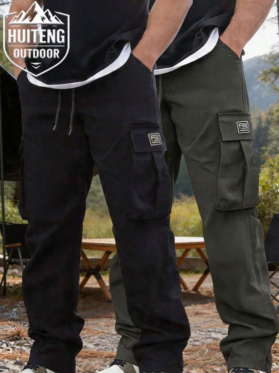 男士 2 件組戶外運動工裝登山褲,寬鬆版型,多口袋設計,適合登山徒步、露營及休閒日常穿著 - 彩色 - 查看 1