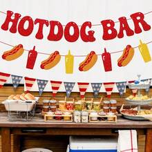Glitter Hotdog Bar Banner, Red Sparkle Letters With Mustard & Ketchup Bottle Cutouts – Fun Food-Themed Party Decoration For Birthdays - Style 1 - View 4
