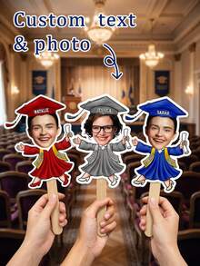 1pc Personalized Graduation Fan Stick, Custom Photo And Text Wooden Handheld Prop, 2026 Graduation Party Favor For Her Him,Custom Graduation Gift, Graduate - Multicolor - View 2