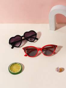 1 Set 2pcs Unisex Kids 3-8 Years Old, Mixed Color Glitter Cat Eye & Solid Color Heart Shape, Plastic Material, Dual-Tone Gradient Lens Glasses, Spring Travel Party Style - Multicolor - View 7