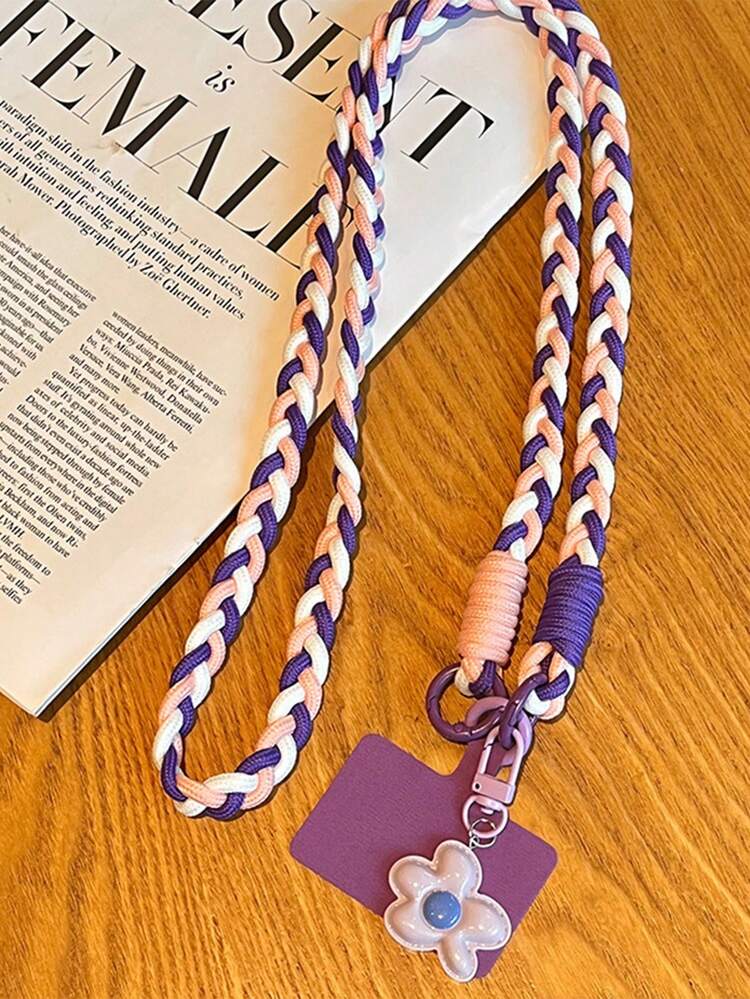 1pc Adjustable Long Phone Lanyard, Dopamine Color Crossbody Phone Strap, Cute Candy Five-Petal Flower Pendant, Colorblock Hand-Woven Detachable Shoulder Strap, Suitable For Outdoor Sports, Travel And Daily Use, Anti-Loss Lanyard, Sports Accessory - Multicolor - View 13