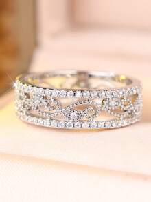 1pc Exquisite Round White Cubic Zirconia White K-Plated Women's Ring, Suitable For All Special Celebrations Throughout The Year, Enhancing Your Charm - White - View 2