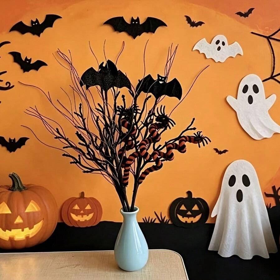 1/2pcs Handmade Halloween Bat And Spider Decorative Picks-Indoor ...