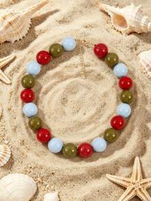1pc European & American Bohemian Geometric Mixed Color Beaded Necklace For Women, Summer Beach Vacation - Mixed Color Beaded Necklace - View 16