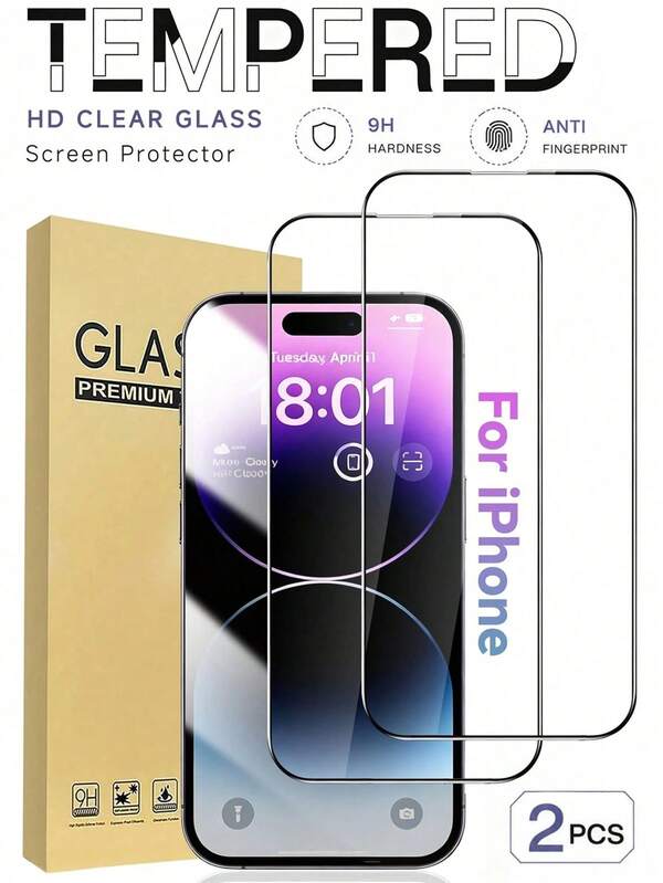 2pcs Tempered Glass Screen Protector, Suitable For IPhone 17 Pro Plus/17 Pro Max/17/17 Air/16 Pro Max/16/15 Pro Max/15/14 Pro Max/14/13/12/11. Essential For Daily Office And Home Use, Waterproof, Shockproof, Scratch-Resistant, And Anti-Fingerprint With Full Coverage. An Excellent Father's Day Gift.