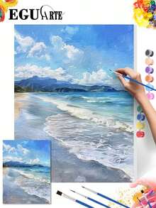 1pc Beach Oil Painting, Wall Art Decor, Printed Poster Painting, Room Decoration, Living Room Wall Decor - A - View 1