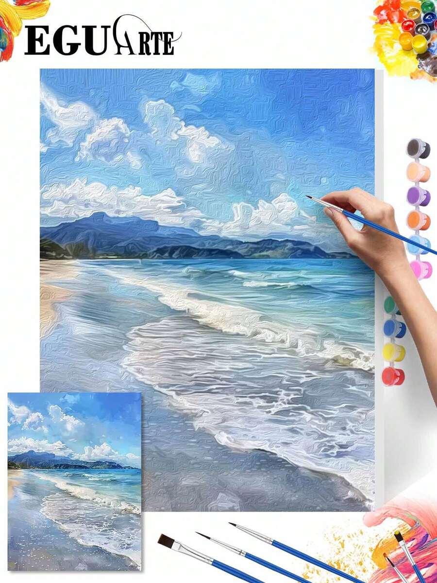 1pc Beach Oil Painting, Wall Art Decor, Printed Poster Painting, Room Decoration, Living Room Wall Decor - A - View 1