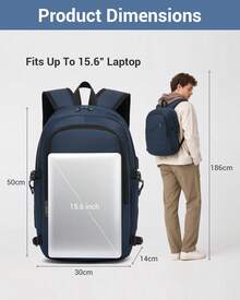 Large Laptop Backpack 15.6 Inch USB Charging Port Anti Theft With Lock Water Resistant Business Travel Rucksack Work Computer Backpack For Men Women School Office Gift Dark Blue - 深藍色 - 查看 2
