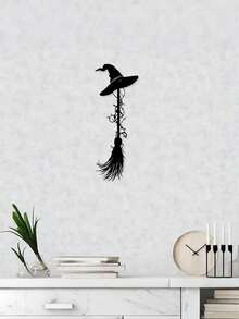 1pc Vintage Witch Broom With Hat Wall Decor, Black Halloween Decoration Craft, Suitable For Home Garden Display, Halloween Living Room Entryway Decoration, Halloween Decoration, Halloween, Halloween - Multicolor - View 7