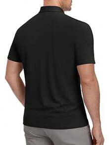 Men's Solid Color Short Sleeve Polo Shirt, Casual Fashion, Suitable For Daily Wear - Black - View 5