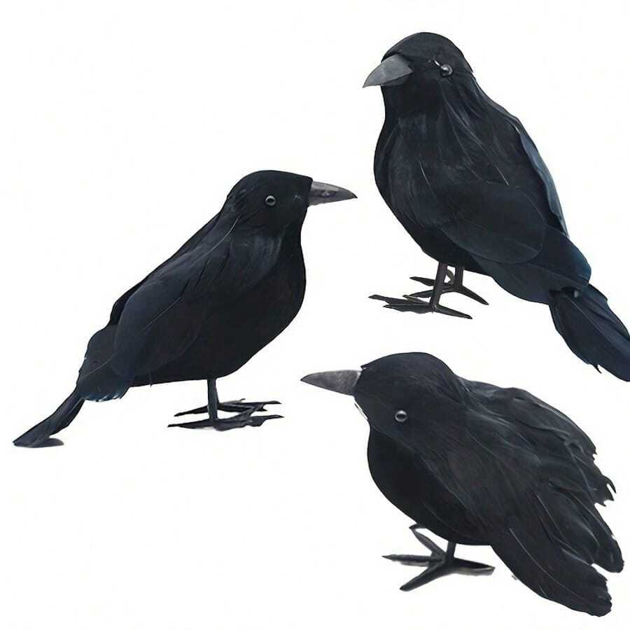 Realistic Feather Crow Decor, Halloween Plastic Artificial Crow Decoration, Lifelike Artificial Bird Model