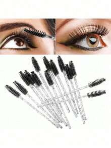 Juego de 100/50/1 pieza de cepillos para pestañas rosa, se usa para separar pestañas, peinar cejas, aplicar sombra de ojos y cuidado de extensiones de pestañas, herramienta de maquillaje ligera, adecuada para salón, viajes y uso diario, accesorio esencial de viaje, decoración de Halloween - Varios estilos - Ver 10