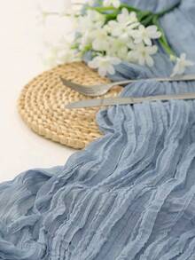 1pc 90*180cm Cheesecloth Table Runner Boho Gauze Table Runner Sage Green Gauze 120 Inch Rustic Cloth Table Runner For Baby Shower Decoration - Multicolor - View 6