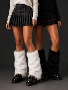 1 Pair Women's Y2K Fuzzy Leg Warmers, Soft Plush Boot Covers, Winter Street Style Accessory, Suitable For Party, Holiday, Daily Wear And Halloween - Multicolor - View 3