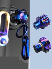 鈦合金陽極氧化摩托車鑰匙帽 藍黑漸層 鈦合金鑰匙套附登山扣夾環 通用電動滑板車適用 自行車配件 個性化通用替換鑰匙頭 - A - 查看 2