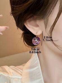 1 Pair Fashionable Gentle Artificial Glass Ball Hoop Earrings Suitable For Women's Daily And Party Wear - Purple - View 6