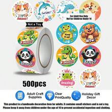 500張/捲圓形自黏裝飾貼紙，禮品手工封口標籤，10款Ins風動物勵志圖案，萬聖節、聖誕節節日包裝材料，成人DIY手帳、日記、剪貼簿、禮品信封裝飾，非玩具，不適合14歲以下兒童，成人手工裝飾貼紙 - 彩色 - 查看 8