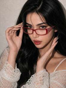 1pc Women's Vintage Floral Decor Narrow Frame Clear Lens Glasses, Y2K Style Transparent Lens, Hort Girl Style Suitable For Daily Use, Including Computer Work, Reading And Gaming, Holiday Parties - Multicolor - View 4