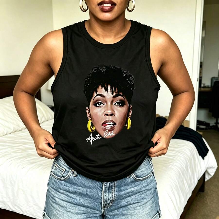 Vintage Anita Baker Big Head T-Shirt Unisex Retro R&B Graphic Tank Top Must-Have For 80s Music Fans Soft Comfy Top Perfect For Concerts Hangouts - 黑色8 - 查看 1