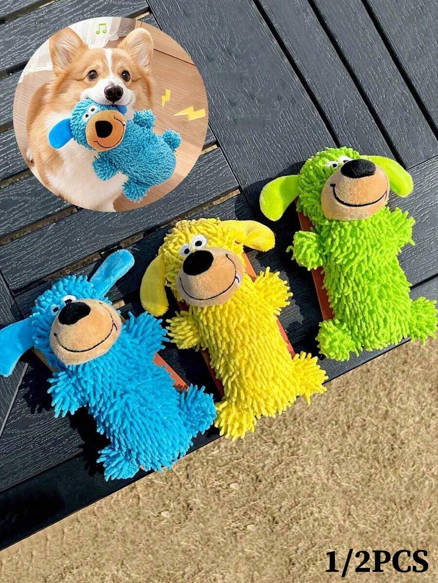 1/2pcs Dog Squeaky Toy, Mop Shaped Toy, Vibrating And Sound-Making, Blue Self-Entertainment Boredom Relief Toy, Durable And Bite-Resistant, Suitable For Small Dogs Pet Supplies - Multicolor - View 1
