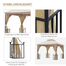 Carpa de jardín, 295 x 295 x 275 cm, con doble techo, mosquitera, 8 ojales en los aleros, buena circulación de aire, poliéster, beige + negro en el lugar. - Beige + Metal - Ver 5