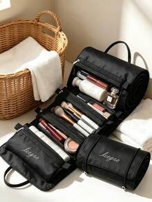 1pc Women's Waterproof Portable Large Capacity Travel Makeup Bag, Bathroom Toiletries Storage Bag, Storage Room Organizer And Makeup Supplies Tidy Organizer - Black - View 1