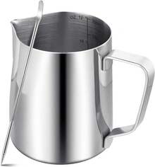 Milk Frothing Pitcher,Milk Steaming Frother Cup,Barista Cappuccino Latte Art Milk Jug With Decorating Pen,Stainless Steel Espresso Coffee Bar - White - View 1