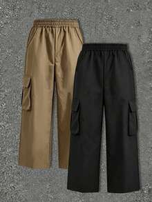 2pcs/Set Boys Simple Casual Versatile Work Pants Outfit, Suitable For Daily Wear, Autumn/Winter Long Pants - Multicolor - View 2