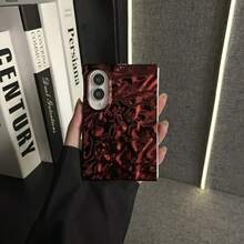 奢華酒紅色電鍍百褶手機殼，相容 Galaxy Z Fold8 ZFold8 Fold8 背蓋，相容 iPhone Duo 手機殼 - 酒紅 - 查看 3