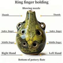 1pc 6-Hole Ceramic Ocarina - Vintage Style 6-Hole Mini Ocarina, Portable Mini Wind Instrument With Adjustable Lanyard, Purple/Red/Green/Blue/Yellow Multi-Color Options, Ideal For Music Lovers And Beginners - Multicolor - View 4
