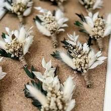 1/3/5/8/12pcs Boho Artificial Mini Flower Bouquet, Men Boutonniere For Groom Groomsmen, Desktop Wedding Decor & Bridal Shower Gift - Green - View 4