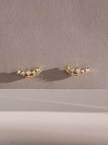 2pcs Women's Gold-Plated White Zirconia Meteor Stud Earrings - Yellow Gold - View 3