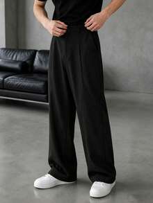 HEYKESON Men's 3D Panel Wide Leg Suit Pants, Drapey Business Casual Loose Fit Long Trousers - Black - View 6