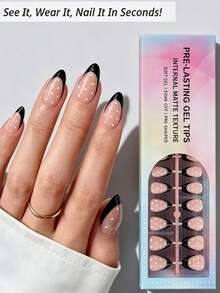 150pcs Short Almond Black French Gel Fake Nails With White Polka Dot Pattern, Matte French Manicure Nails, Durable And Reusable, 15 Sizes For DIY Nail Art, Suitable For Women And Nail Salons - Black - View 2
