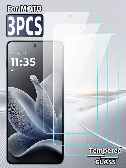 3pcs Tempered Glass Screen Protector For MOTO, High Definition High Hardness, Anti-Scratch, Anti-Fingerprint, No Black Edge, No Bubble, No White Edge, Easy Installation, Compatible With Phone Case