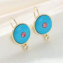 Vintage blaue Hauptstein mit rosa Zirkonia Akzenten Damen Ohrringe, erfrischendes Kontrastfarben Design, geeignet für Sommer Strand Ausflüge, Strand Pool Partys, tropische Urlaube und tägliches Tragen, atmosphärische Urlaubs Ohrringe - Gold - Übersicht 5