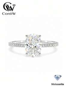 ConiiW A 925 Sterling Silver Oval Ring With A 2/3-Carat Moissanite, Suitable For Both Men And Women, Perfect For Everyday Wear, Dates, And Parties. - Silver - View 2