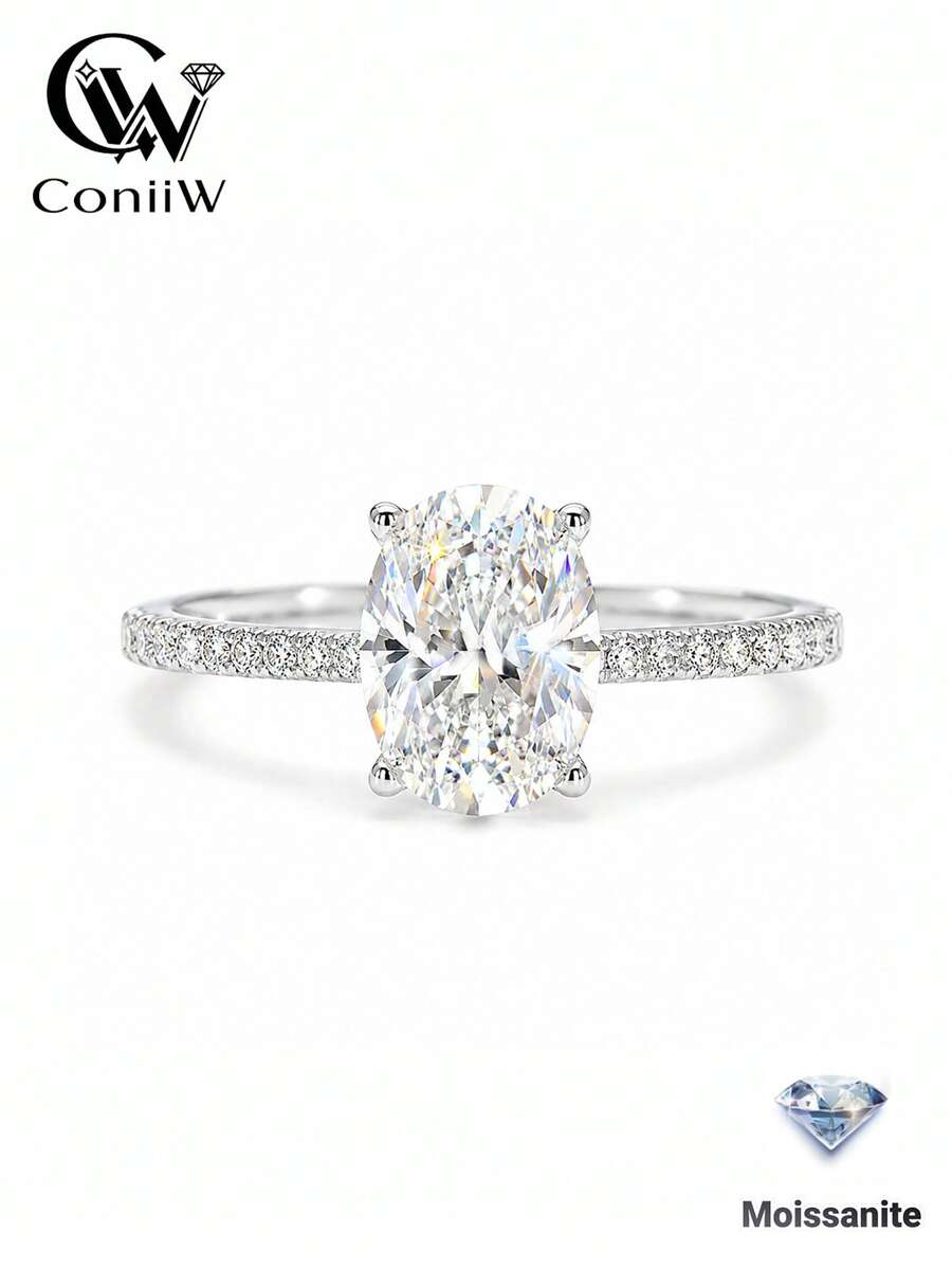 ConiiW A 925 Sterling Silver Oval Ring With A 2/3-Carat Moissanite, Suitable For Both Men And Women, Perfect For Everyday Wear, Dates, And Parties.